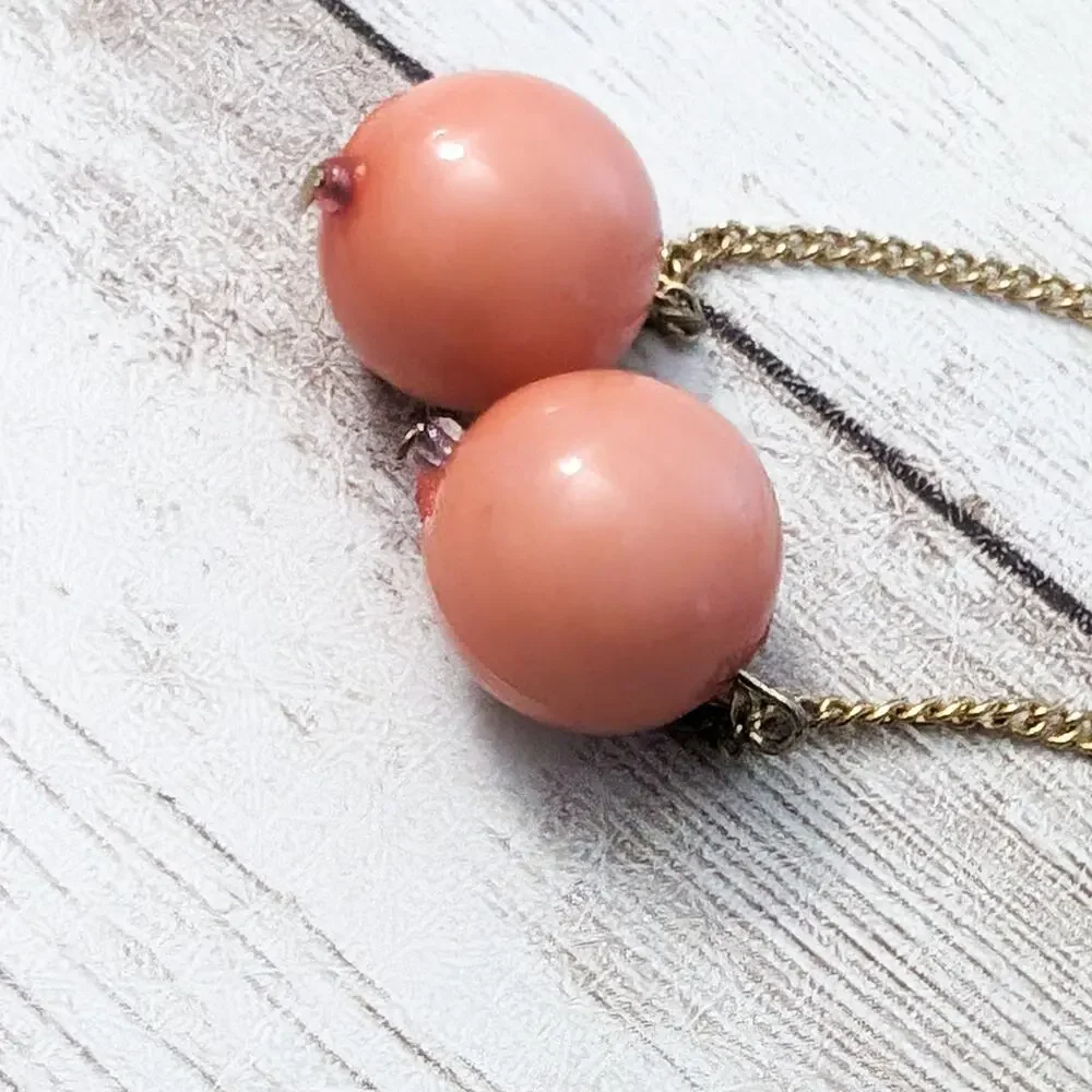 Vintage Earrings For Pierced Ears - Long Pink/Peach Faux Pearl Dangle